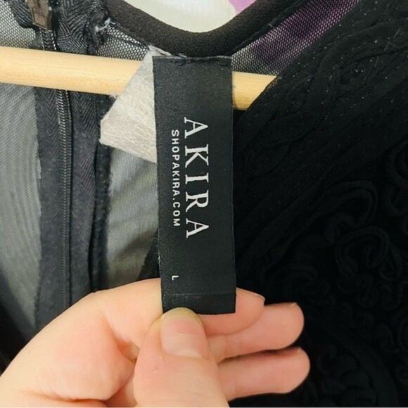 AKIRA | Black Mini Dress With Mesh Sleeves and Front Detail Mesh Back Size L - Picture 4 of 7